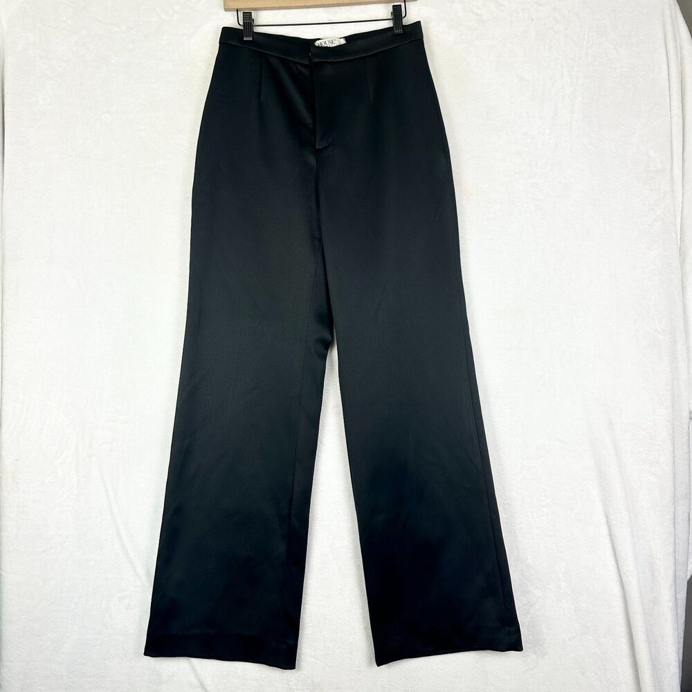 House of CB Wide Leg Satin Trouser Pants Size Large Black